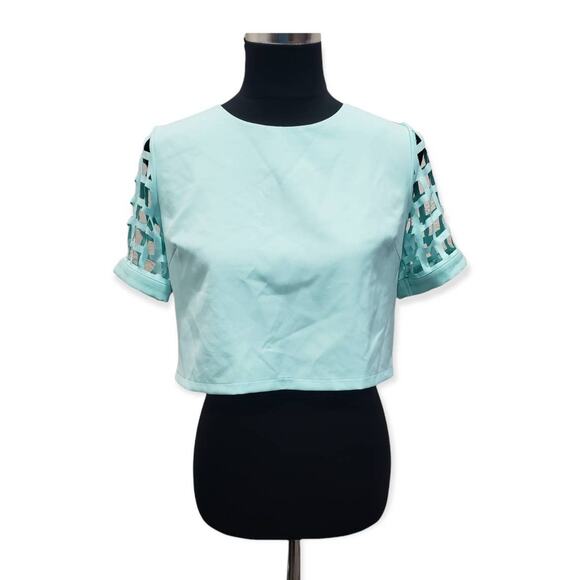 TOBI Mint Green Mid Rise Crop Top Cut Out Short Sleeved Shirt - Picture 1 of 4